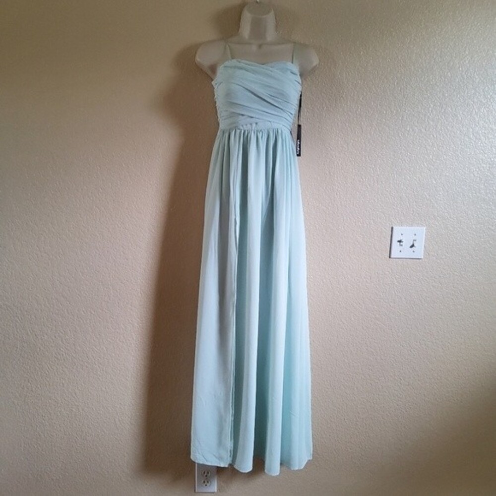 New Lulus Chiffon Maxi Long Bridesmaids Strapless Dress XS Blue